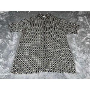 Ron Chereskin Men Button Up Shirt LT Gray Geometric Silk Short Sleeve